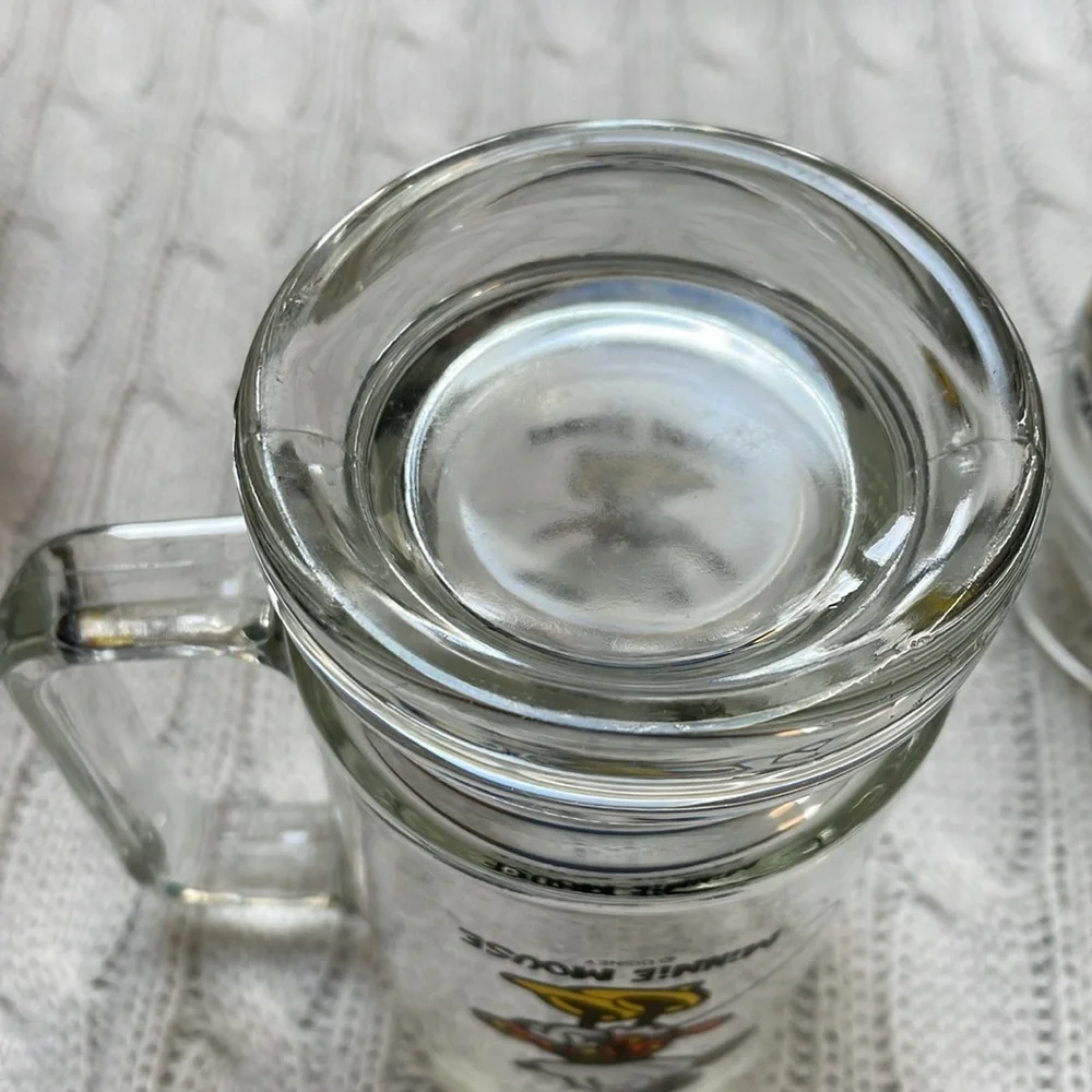 Vintage Walt Disney Production Mickey and Minnie Mouse Glass Footed Mug Set - Picture 8 of 10